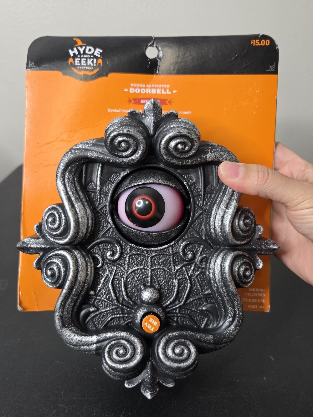 Hyde & EEK! Halloween Eyeball Doorbell - Black & Silver *needs Batteries!